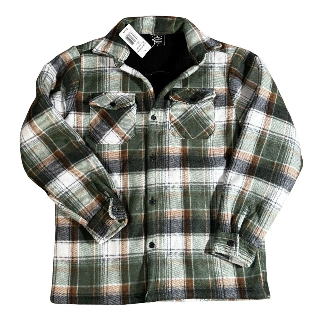 NWT Original Deluxe Supply Men’s Fleece Shirt Jacket  Green Plaid Sherpa Lined
